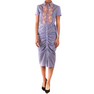 Moschino Shirt Dresses, female, Blue, XS, Striped Button-Up Short Sleeve Dress
