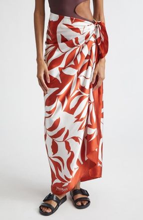 Max Mara Beachwear Foam Leaf Print Silk Scarf in Coral at Nordstrom