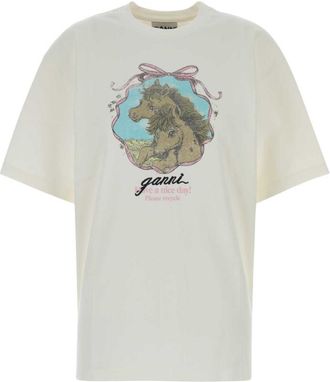 Ganni Off White Round Neck T-Shirt