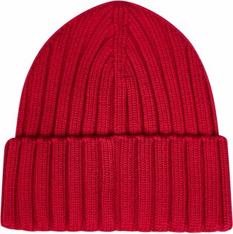 Moncler Womens Beanie Ribbed Virgin Wool Red Hat