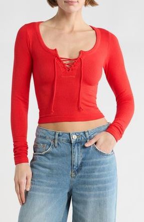 BDG Knockout Long Sleeve Tie Front Crop Top in Red at Nordstrom Rack, Size X-Small/small