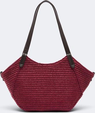 Brunello Cucinelli Monili leather-trimmed raffia-effect tote bag