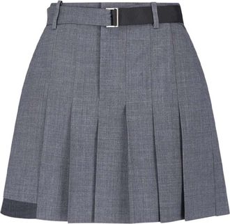 sacai Grey Wool-Blend Belted Shorts