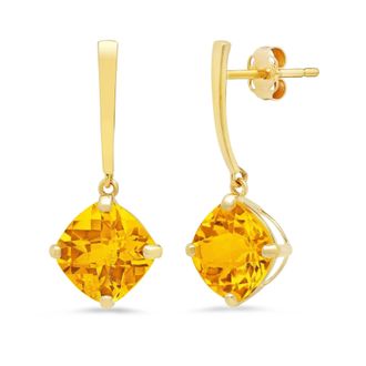 MAX + STONE 14k Yellow Gold Solitaire Cushion-Cut Gemstone Drop Earrings (8mm)