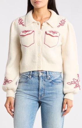 Cinq &agrave; Sept Zharia Metallic Soutache Alpaca & Wool Blend Cardigan in Ivory/red at Nordstrom Rack, Size X-Large