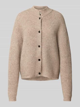 Gestuz Strickjacke aus Alpaka-Mix mit Stehkragen Modell Alpha in Beige, Gr&ouml;&szlig;e L