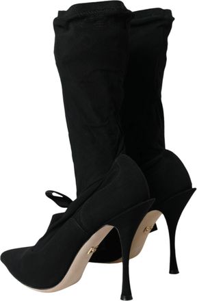 Dolce & Gabbana Black Stiletto Heels Mid Calf Boots Womens Shoes