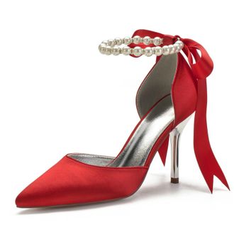 Miyoopark Wedding and Evening Shoes for Women Prom Pumps with Ribbon M532 Red UK 4.5