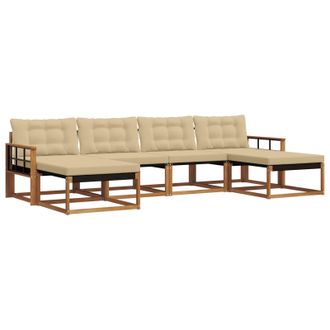 vidaXL Conjunto De Sof&aacute;s De Exterior Con Coj&iacute;n 6 Pcs Natural Y Beige Vidaxl