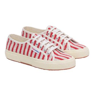 Superga Dames/Dames Gestreepte Platte Trainers (Rood/Uitwit)