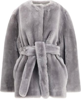 Toteme Cappotto in Shearling con Cintura - - Jackets - Donna - Grigio - M