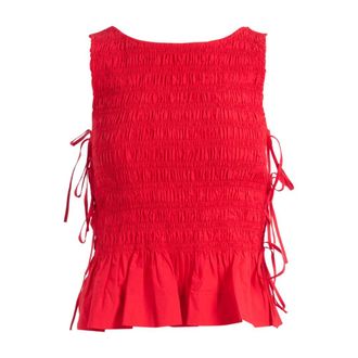 Ganni Sleeveless Tops, female, Red, Size: XS Cotton Poplin Smock Tie String