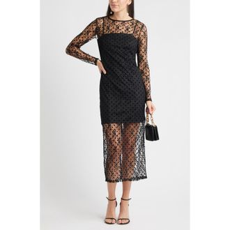 Chelsea28 Lace Illusion Midi Dress in Black at Nordstrom Rack, Size Xx-Small