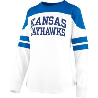 Pressbox Womens University Of Kansas Half-Back Top In White/blue