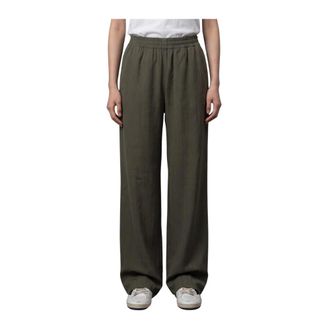 Golden Goose Broeken, Dames, Groen, M, Linnen, Wide Leg Linen Blend Broeken