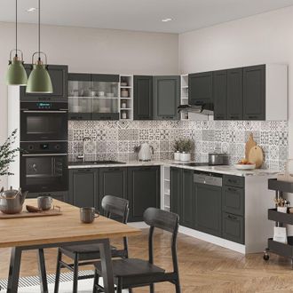 Vicco Cocina Esquinera R-line, Antracita Casa De Campo/blanco, 237 X 60 Cm, Et M&aacute;rmol