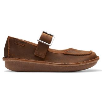 Clarks Funny Bar Leather Womens Hook and Loop Shoes - Beeswax - Size:UK 5.5