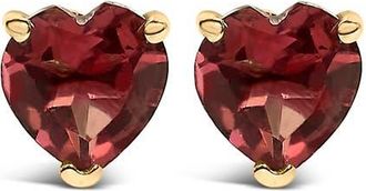 House of Brilliance 14K Gold 5MM Heart Cut Gemstone Solitaire Stud Earrings in Red Garnet | Yellow at Nordstrom