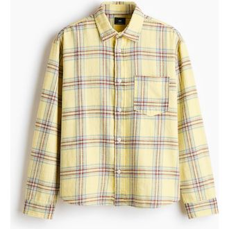 H&M Relaxed Fit Cotton Shirt in Yellow/plaid at Nordstrom, Size Xxx-Large