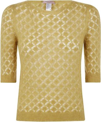 Twin-Set Maglione a maniche corte in maglia traforata - Giallo