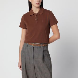 Saint Laurent Caramel cropped polo shirt in cotton piqu&eacute;