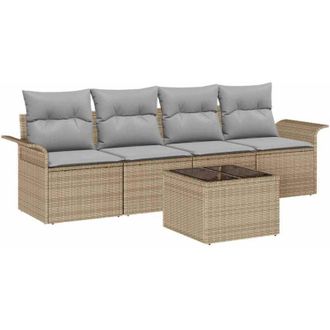 vidaXL Conjunto De Sof&aacute; De Jard&iacute;n 5 Pcs Beige Polirat&aacute;n Vidaxl