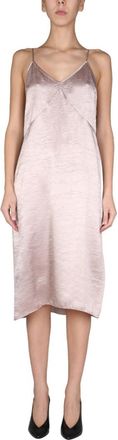 Dsquared2 Beige Textured V Neck Midi Dress