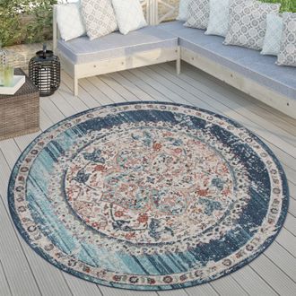 Paco Home Paco Home - Alfombra Exterior Redonda, Balc&oacute;n Sal&oacute;n Cocina Oriental Pastel, Varios Colores &Oslash; 200 Cm Redondo, Multicolor