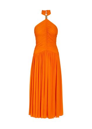 Ronny Kobo Wrenley Ruched Tissue Jersey Midi Dress - Orange - S (UK8-10 / S)
