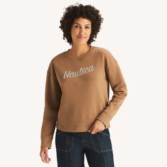 Nautica Womens Fleece Logo Crewneck Sweatshirt