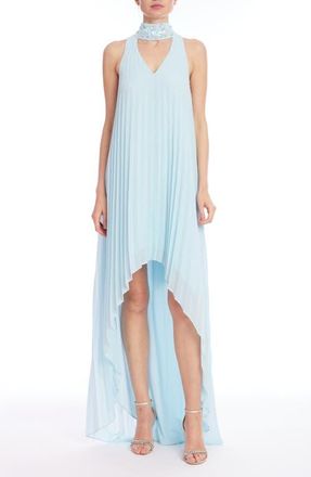 Badgley Mischka Pleated Chiffon High-Low Gown in Light Blue at Nordstrom, Size X-Small