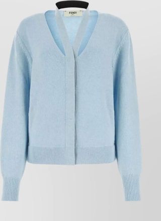 Fendi light-blue wool blend cardigan with deep v neckline