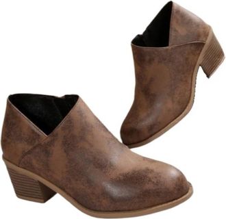 Generic Womens Fall Winter New Pointed Toe Chunky Heel Zipper Back Ankle Boots, Stylish High Heels, Trendy Footwear (Coffee Brown, One Size, Adult, Women, 7.5