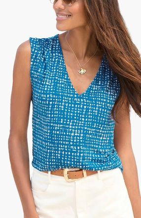 Lascana Womens Print V-Neck Top in Blue-Printed at Nordstrom, Size 2