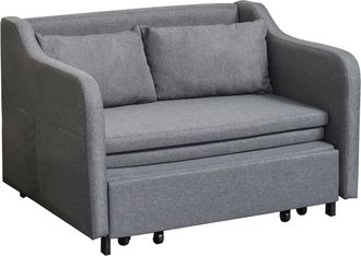 HOMCOM 2 Seater Pull Out Sofa Bed Convertible Sleeper Couch with Pillows