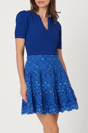 Shoshanna Eyelet Knit Combo Fallon Dress in Blue at Nordstrom, Size X-Small