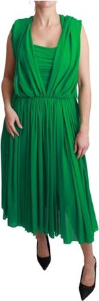 Dolce & Gabbana Groene Zijden Geplooide Maxi Jurk - Dames - Casual kleedjes - Groen - S - Kleedjes