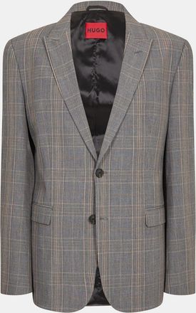 HUGO BOSS Hugo Mens Plaid Patterned Flap Pocket Lapel Collared Blazer in Medium Brown - Size X-Large