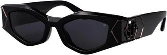 Philipp Plein Accessoires, Dames, Zwart, ONE Size, Geometrische Zonnebril met Metalen Details