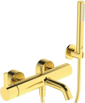 Ideal Mezclador De Ba&ntilde;o Joy Con Ducha De Mano De Bast&oacute;n Flexo De Ducha Dorado Cepillado Y Soporte De Pared Standard