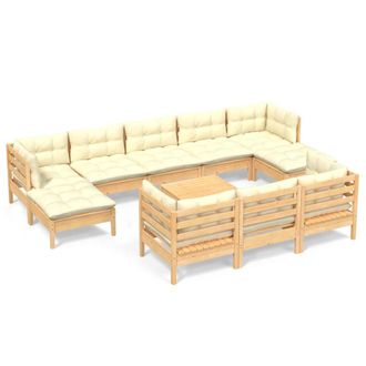 vidaXL Muebles De Jard&iacute;n 11 Pzas Y Cojines Madera Maciza De Pino Crema Vidaxl