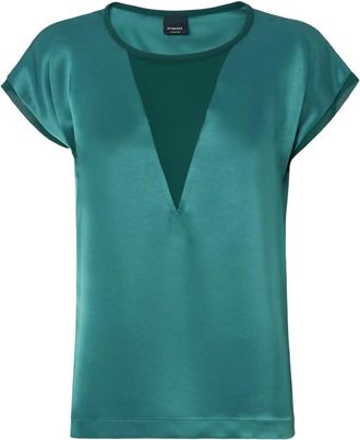Pinko Satijnen T-shirt Blouse van Georgette - Dames - Blouses - Groen - M - Satijn - Overhemden