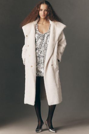 Avec Les Filles Textured Faux Fur Coat Jacket
