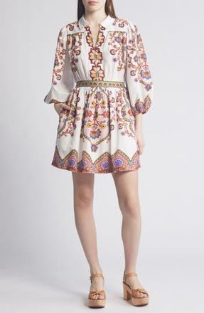 Cleobella Leigh Placed Print Long Sleeve Cotton & Linen Minidress in Lagos Print at Nordstrom Rack, Size X-Small