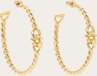 Ferragamo Women Twisted chain Gancini hoop earrings (L) Gold