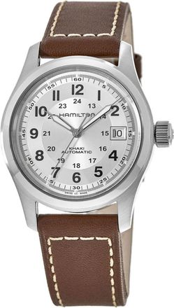 Hamilton Khaki Field Auto 38MM Silver Dial Leather Strap Mens Watch H70455553