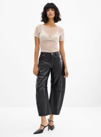 Icone Womens Faux-leather barrel pant