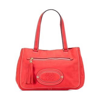 Loewe Pre-owned Leren Tote Bag met Kwastdetail en Ritssluiting - Dames - Pre-owned - Rood - Maat: ONE Size Leer