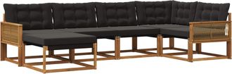 vidaXL Conjunto De Sof&aacute;s De Exterior 6 Uds. Natural Y Negro Vidaxl
