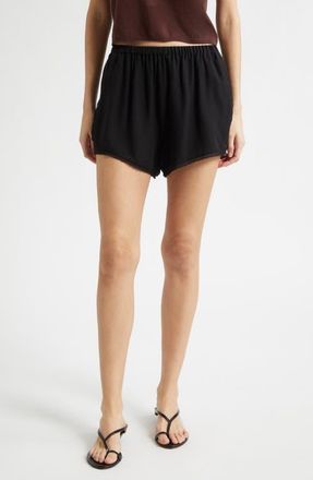 Poss&eacute; Priscilla Lace Trim Silk Shorts in Black at Nordstrom, Size Xx-Small